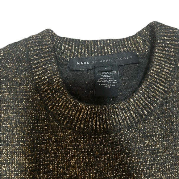 Marc Jacobs Metallic Wool Crewneck Sweater Black Gold Holiday Knit | Size Small - Picture 3 of 5